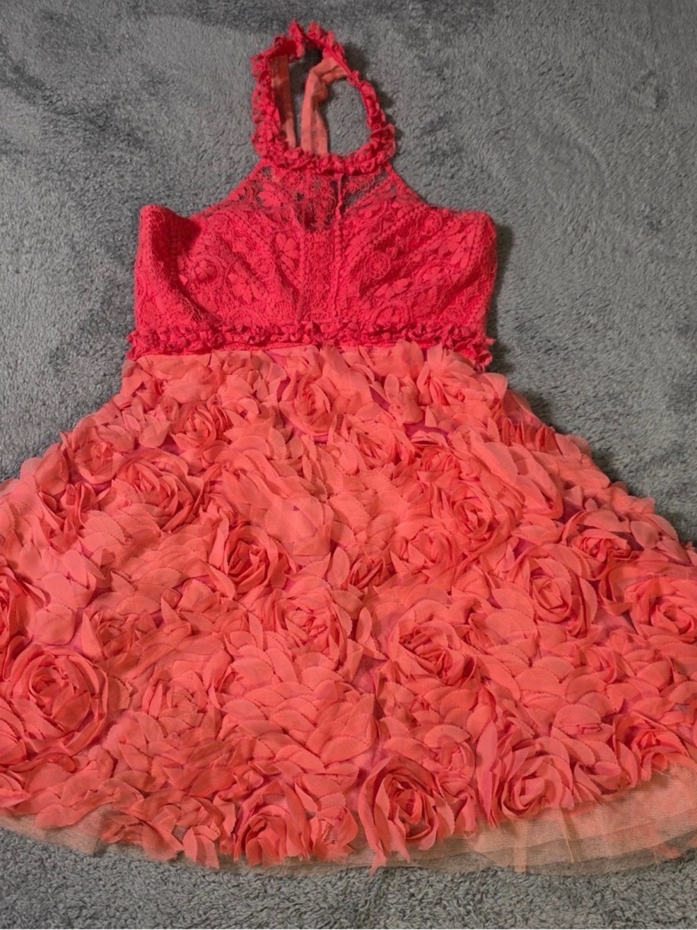 Free People Coral Lace Halter Rosette Dress